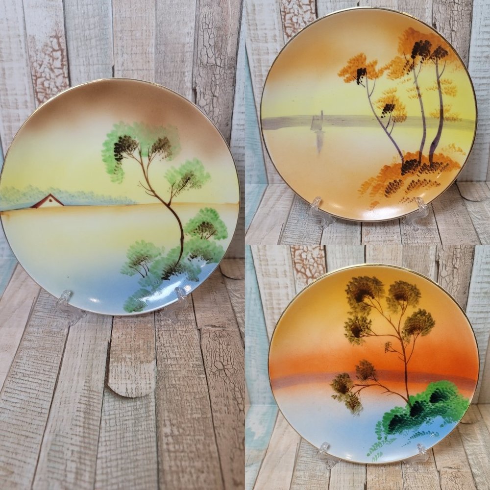 Set of 3 Vintage Meito China Hand Painted 6 Inch Plates Made in Japan